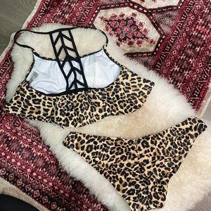 Leopard Pink By Victoria Secret Bikini Top Size XS Bottom M